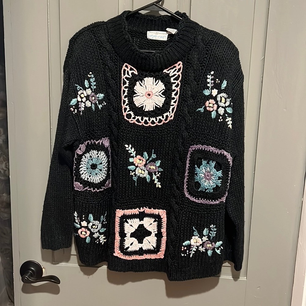 Vintage embroidered flower sweater Maggie Lawrence